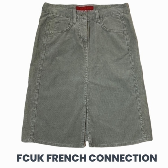 FCUK French Connection corduroy skirt khaki green Size 4 - Picture 1 of 8